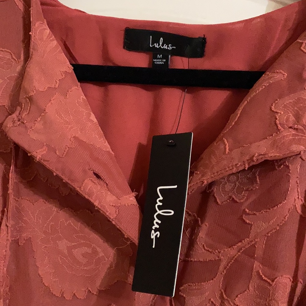 Lulu’s - Rust Pink Floral Ruffled Dress - Picture 3 of 10